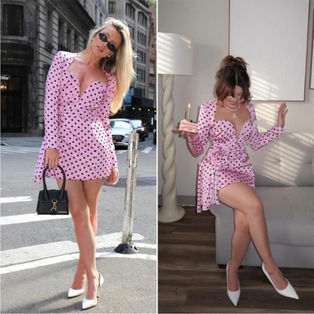 Atoir Dress Missy 3D Flower Mini in Pink Polka Dot